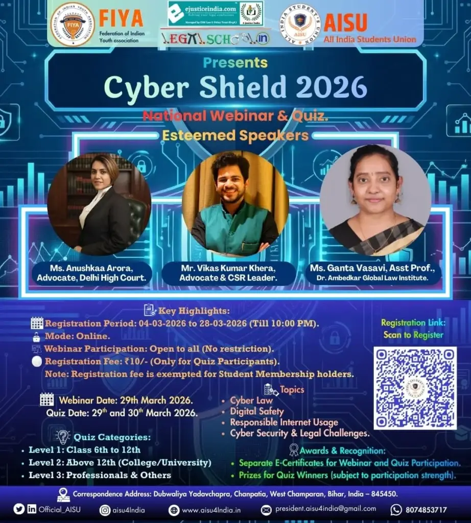 Cyber Shield 2026: National Webinar & Quiz on Cyber Law, how to stay safe from cyber offence?