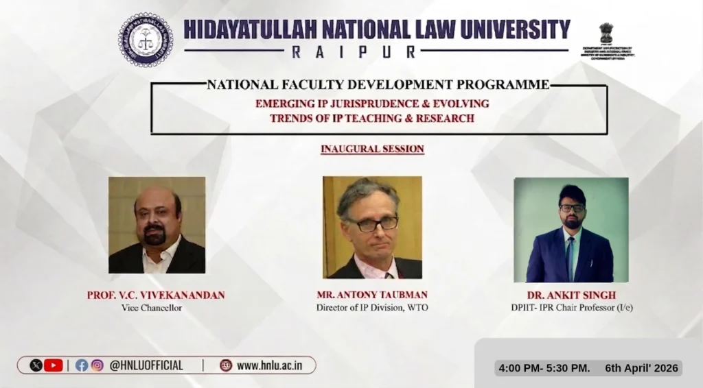 HNLU FDP on Emerging IP Jurisprudence: WTO IP Director Delivers Inaugural Lecture